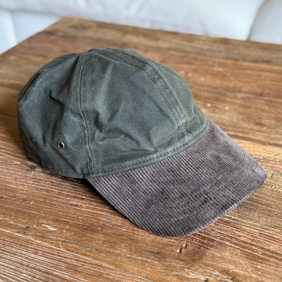 J Crew Hat Mens Strapback Olive Green Waxed Canvas and corduroy Cap - Picture 2 of 7